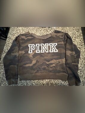 PINK Victoria's Secret Olive Camo Crewneck Sweatshirt